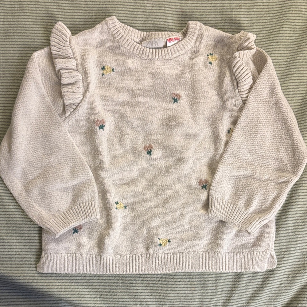Zara Cream Sweater with Floral Embroidery 2-3Y